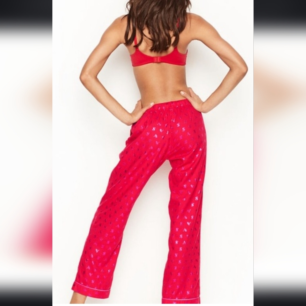 Victoria’s Secret flannel Pajama Pants Metallic Foil Satin Drawstring Lg - Picture 3 of 8